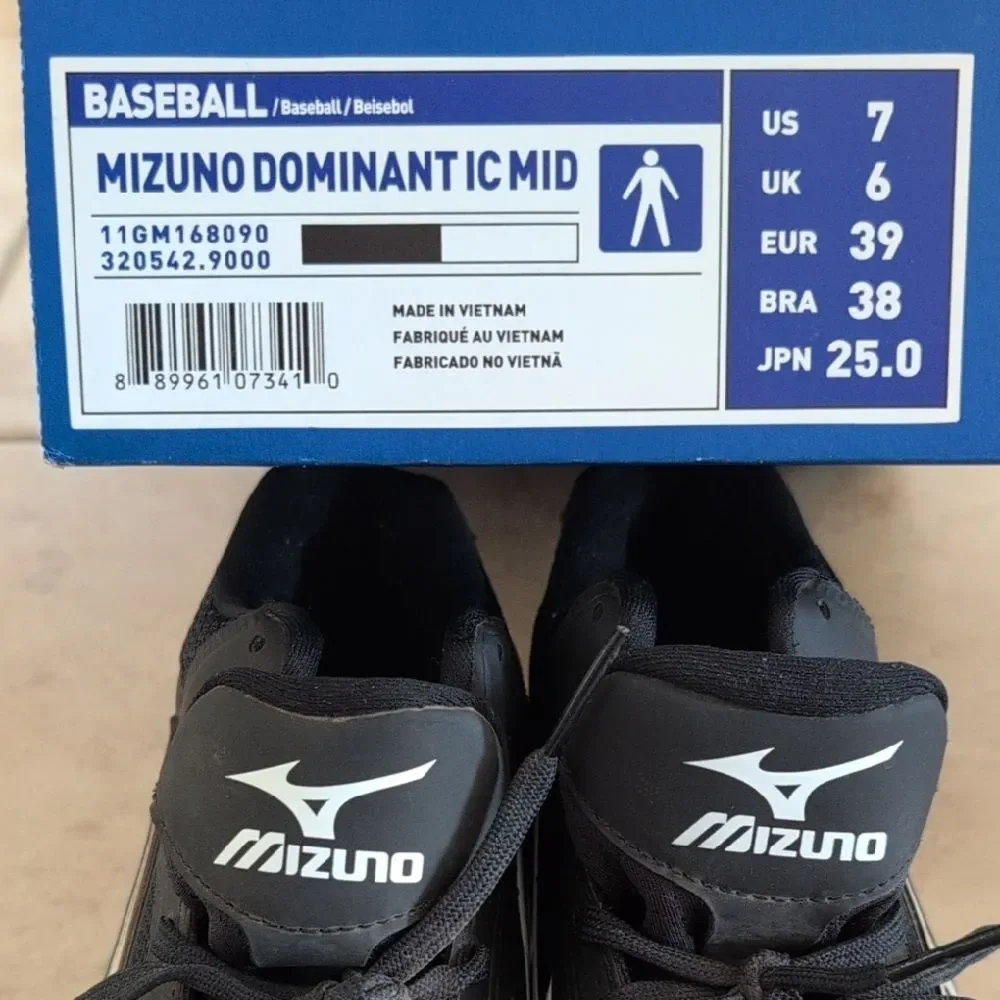 Mizuno Black White Men's Athletic Cleats Dominant IC Mid Baseball Shoe - Size 7